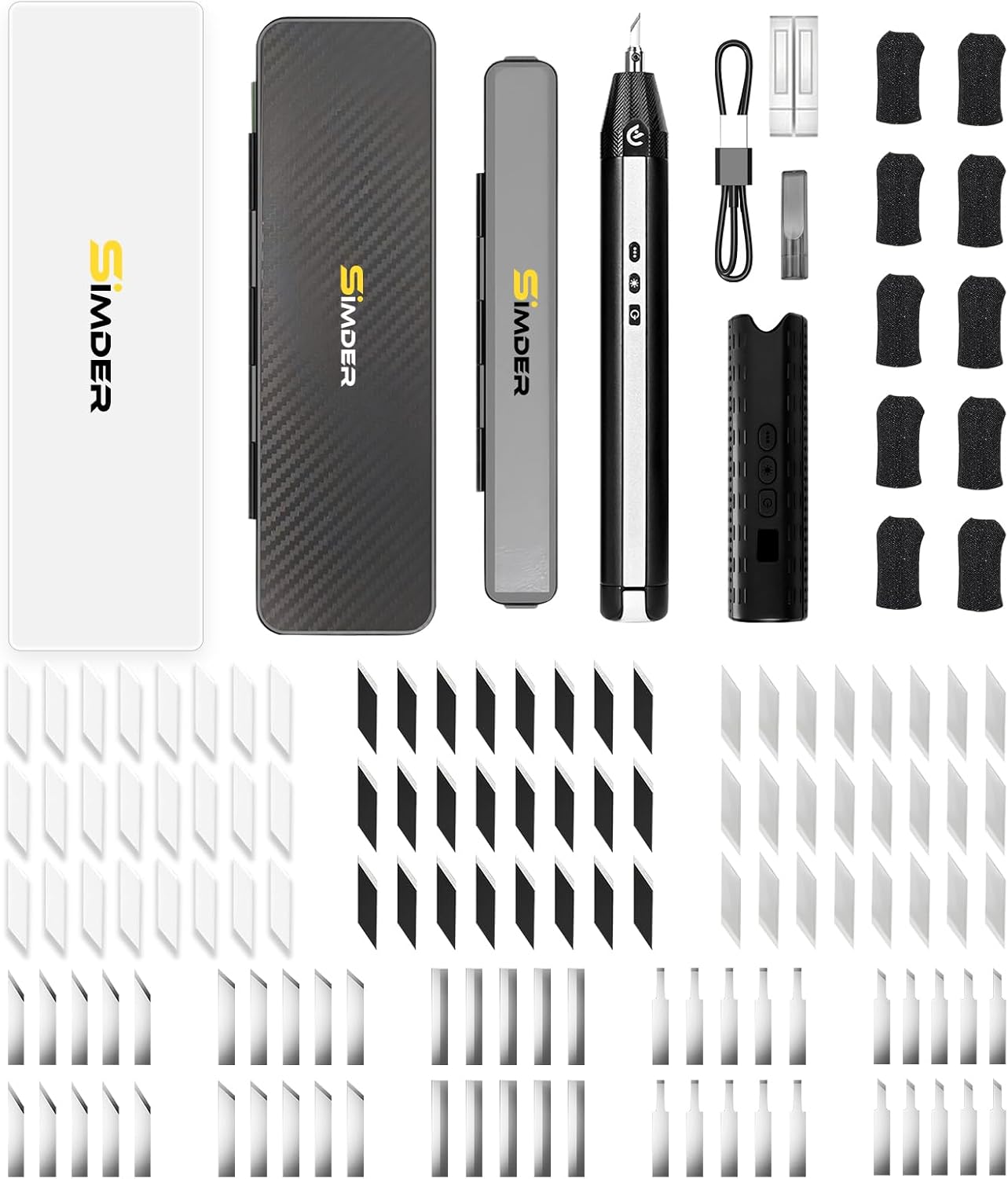 Cordless Ultrasonic Cutter Knife with 122Pcs Neoblade Replacement Cut Resistant Finger Cots 40,000Hz Ultrasonic Knife with Led Light Cutting Polishing Grinding for 3D Printing Prototyping DIY Projects