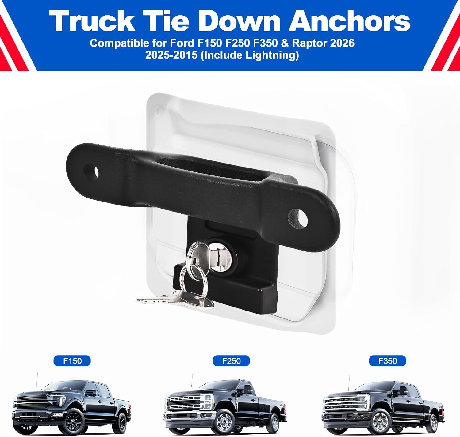 Custom-fit 4Pack Tie Down Anchors Cleats for Ford F150 F250 F350 2026 2025-2015 Truck Heavy Duty Steel Truck Bed Tie Down Cleats Link Kit Replacement Accessories #FL3Z-99000A64-B - Image 5