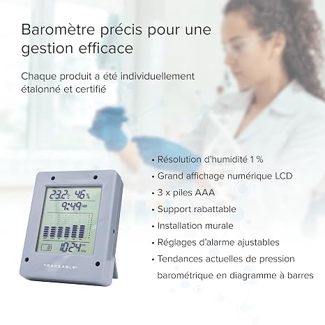 Traceable Calibrated Digital Barometer, 7.25 - 14.94 PSI, 0.1 Hg Resolution, Accuracy of 0.12 Hg