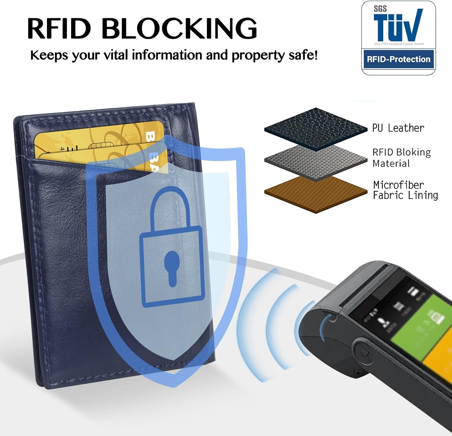 Unaone Slim Minimalist Wallet - Premium Leather RFID Blocking Front Pocket Wallets with 8 Card Slots and 2 ID Window, Dark Blue - Image 4