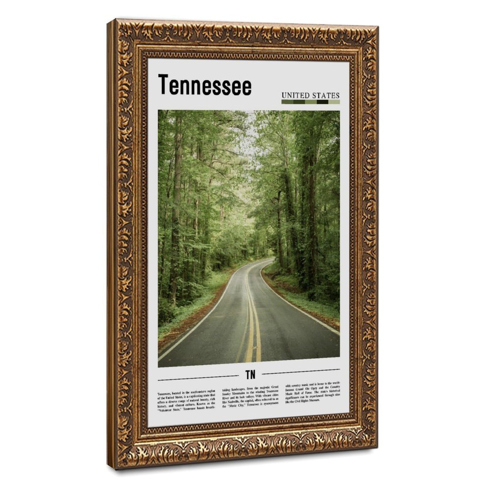 Wcyb Retro Gold Frame Tennessee Usa Volunteer The United States Of America Scenery Travel Prints Posters Canvas Deco Paintings Wall Art For Office Living Room Hangable Fram