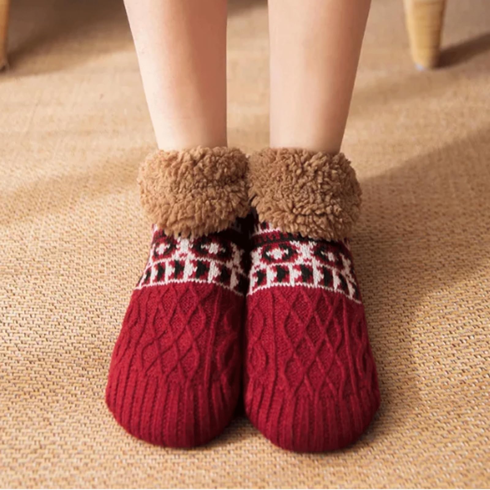 KRILLIQ Calzini da notte pelosi unisex Calzini invernali caldi in peluche antiscivolo per le gambe Pantofole comode Calzini da pavimento per la casa invernale