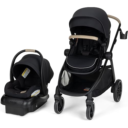 Maxi-Cosi Zelia Pro 5-in-1 Travel System with Mico Pro Infant Car Seat and Baby Stroller Combo, Reversible Seat, Large Wheels, Adjustable Handle, Newborn to Toddler, Lightweight, Caspian Caviar