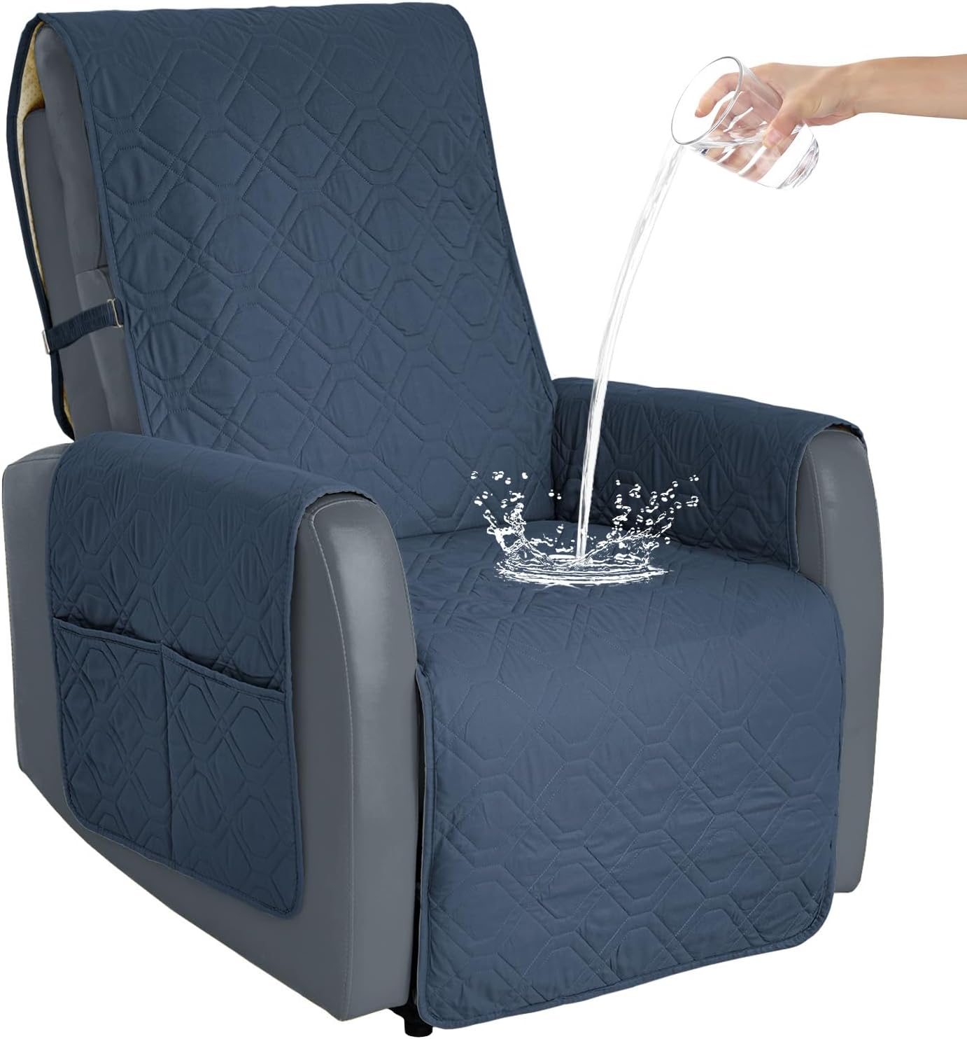 SOFTOWN Recliner Chair Cover Sofa Slipcover Non-Slip Chair Couch Cover Machine Washable Furniture Protector with Straps for Dogs(Blue, 30inch Recliner)