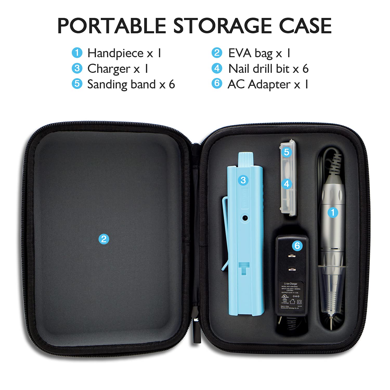 Cordless Nail Drill, AZ GOGO 30000RPM Rechargeable Portable Electric Nail Drill Machine for Gel Acrylic Nails - Efile Manicure/Pedicure Kit (Blue with EVA Bag)