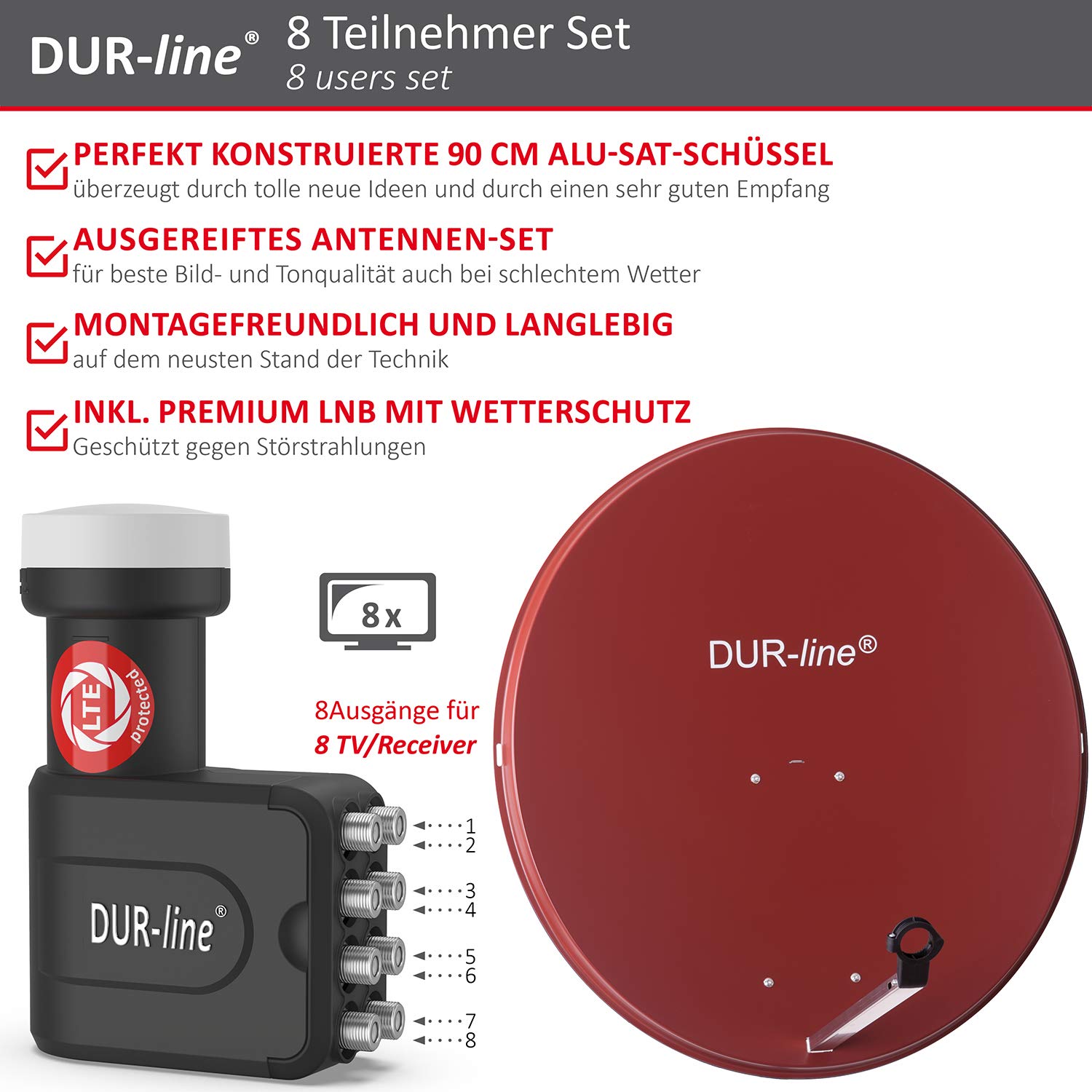 DUR-line Sat-Anlage 8 Teilnehmer / 2 Satelliten (z. Produktbild-Vorschau 6