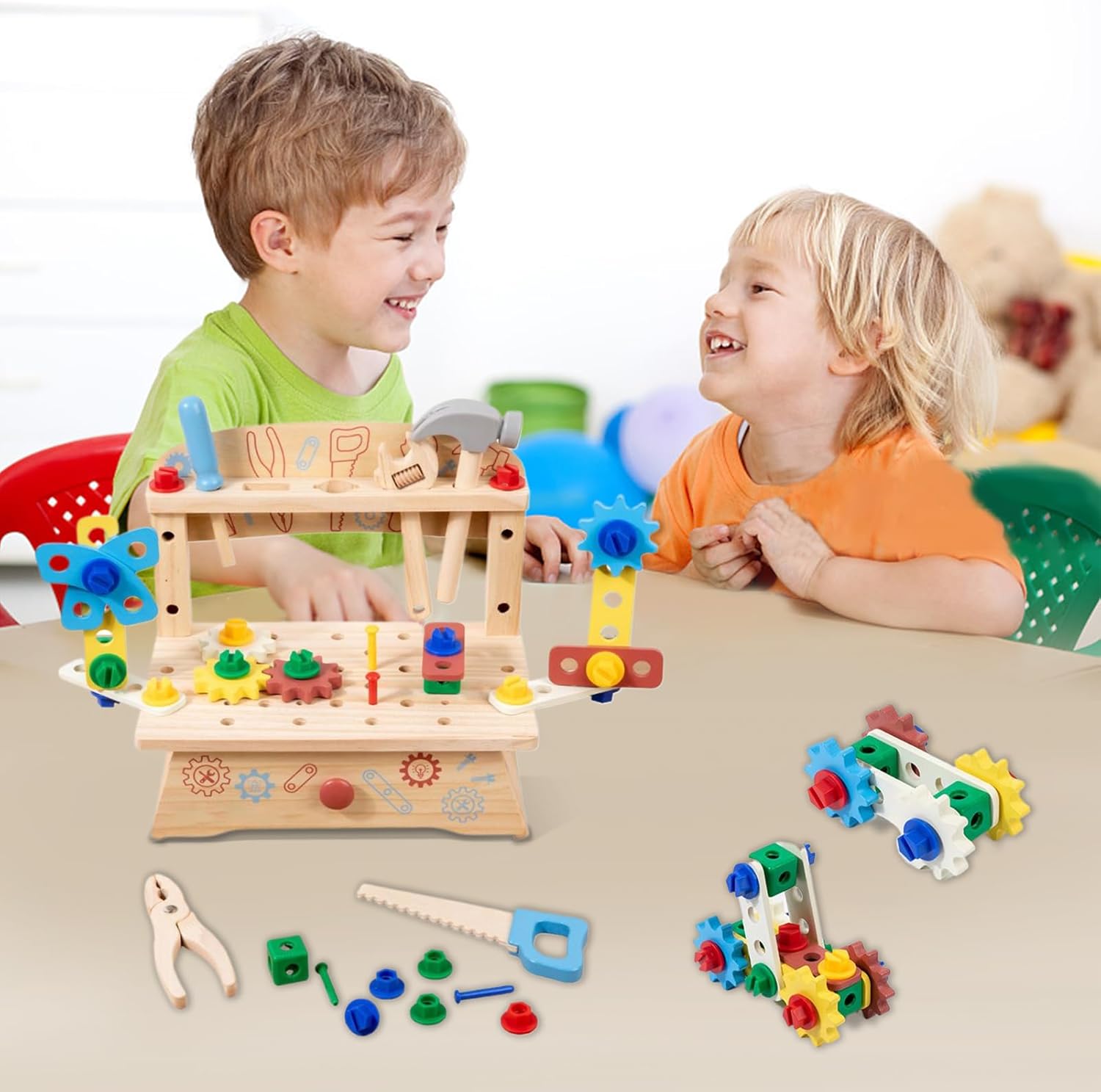 Tools Set for Toddlers,Wooden Workbench Construction Toys - Realistic Building Games for Preschool Children Indoor Outdoor Classroom and Play Room