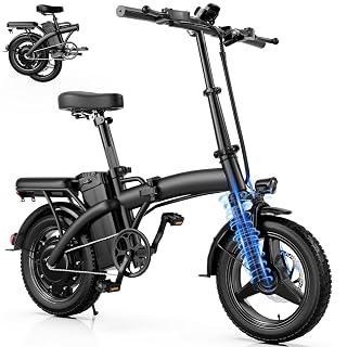 Folding Electric Bike for Adults, 500W Motor, 23MPH, 14" Mini Ebike | Pedal Assist | 30° Uphill | Shock Absorbers | 48V12AH Removable Battery | UL 2849 | Dual Disc Brake | 38 Miles PAS Range - Amazon product rated Grade A