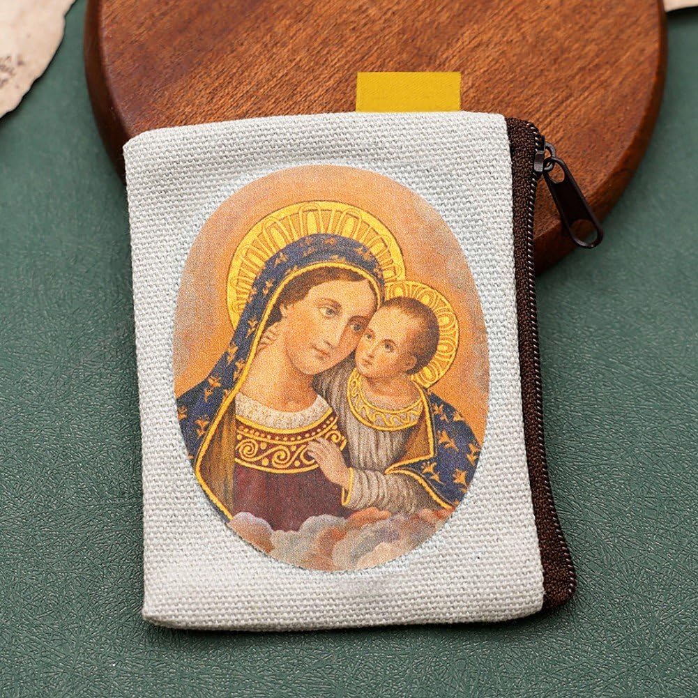 4 Astucci Portarosario In Tessuto Con Cerniera – Ricamo Sacro, Misura 9x7 Cm, Regalo Per Fede