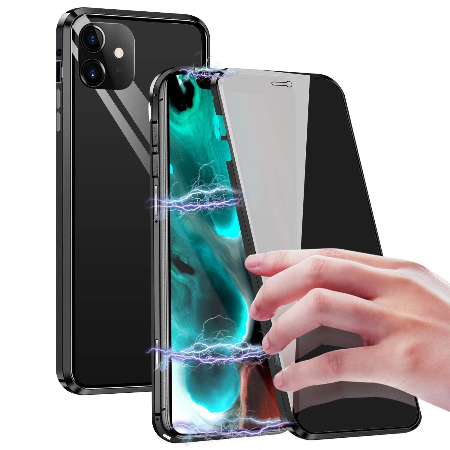 Anti Peep Magnetic Case Compatible with iPhone 12 mini, Privacy Double-Side Tempered Glass Cover with Magnet Metal Frame, Full Body Protective Phone Case Design for iPhone 12 mini(5.4", Black)