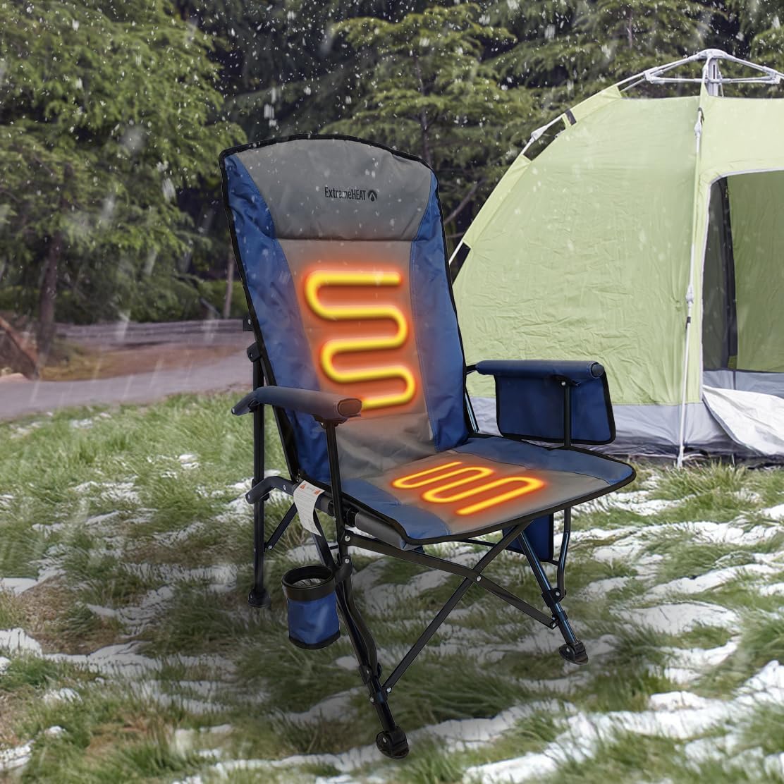 ExtremeHEAT Heated Camping Chair | Water-Resistant Heated Outdoor Chair with 3 Heat Settings | Folding Heated Chair for Outdoor Sports, best for Camping, and More - Grand Goldman