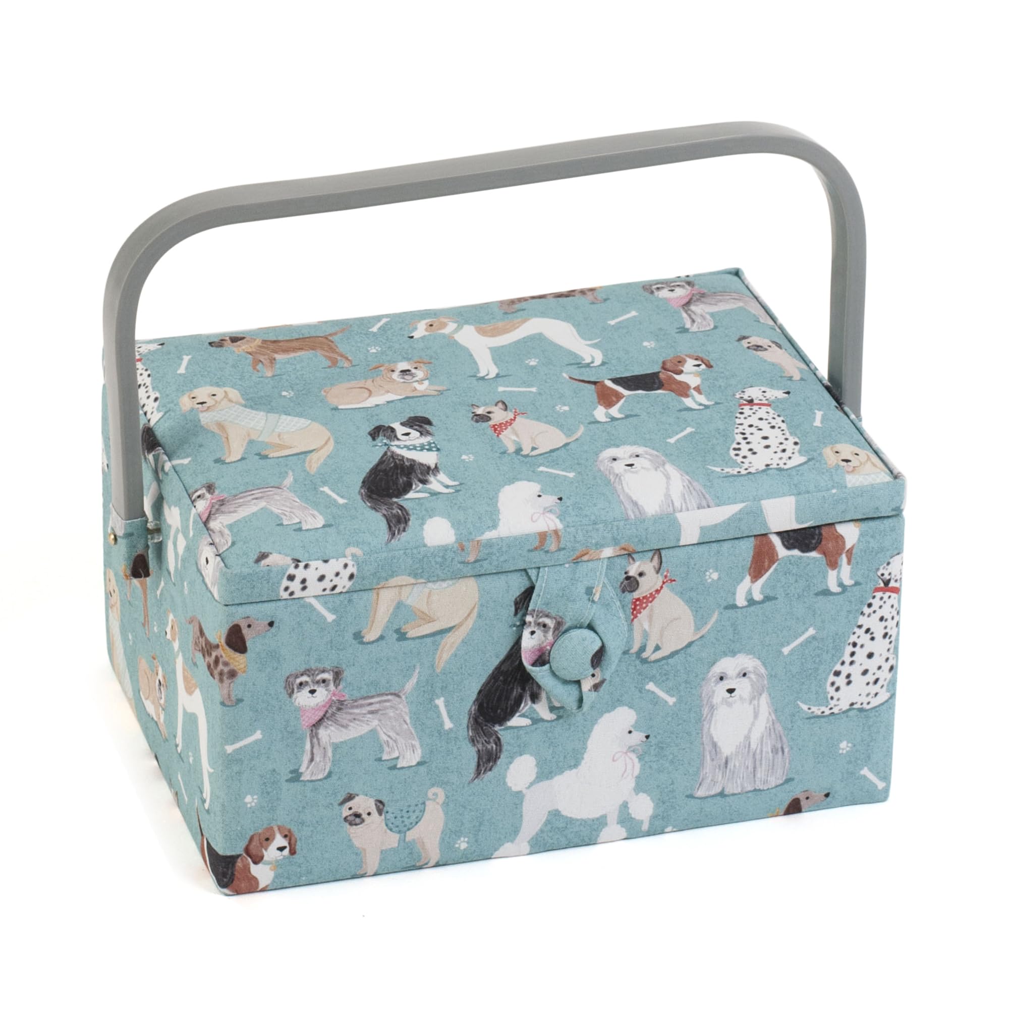 Hobby Gift Medium Sewing Box Organiser with Handle - Cotton Basket Sewing Storage Box, Craft Storage Boxes with Compartments for Tools & Accessories - 18.5 x 25.5 x 14.5cm, Dogs
