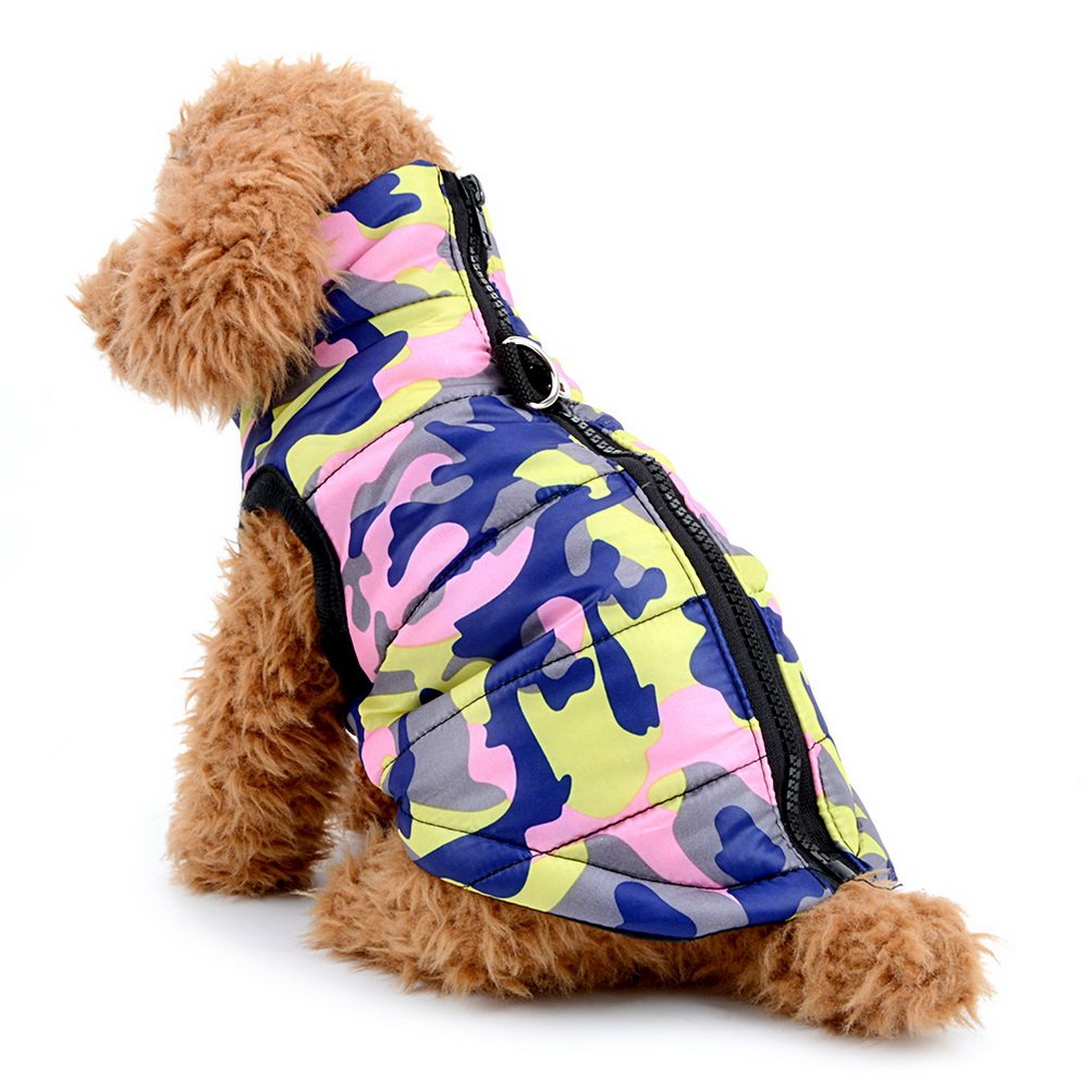 ZUNEA Dog Winter Jacket Camo Warm Cotton Coat Dog Cold Weather Clothes with Harness for Small Pet Puppy Dog Cat Pink XS