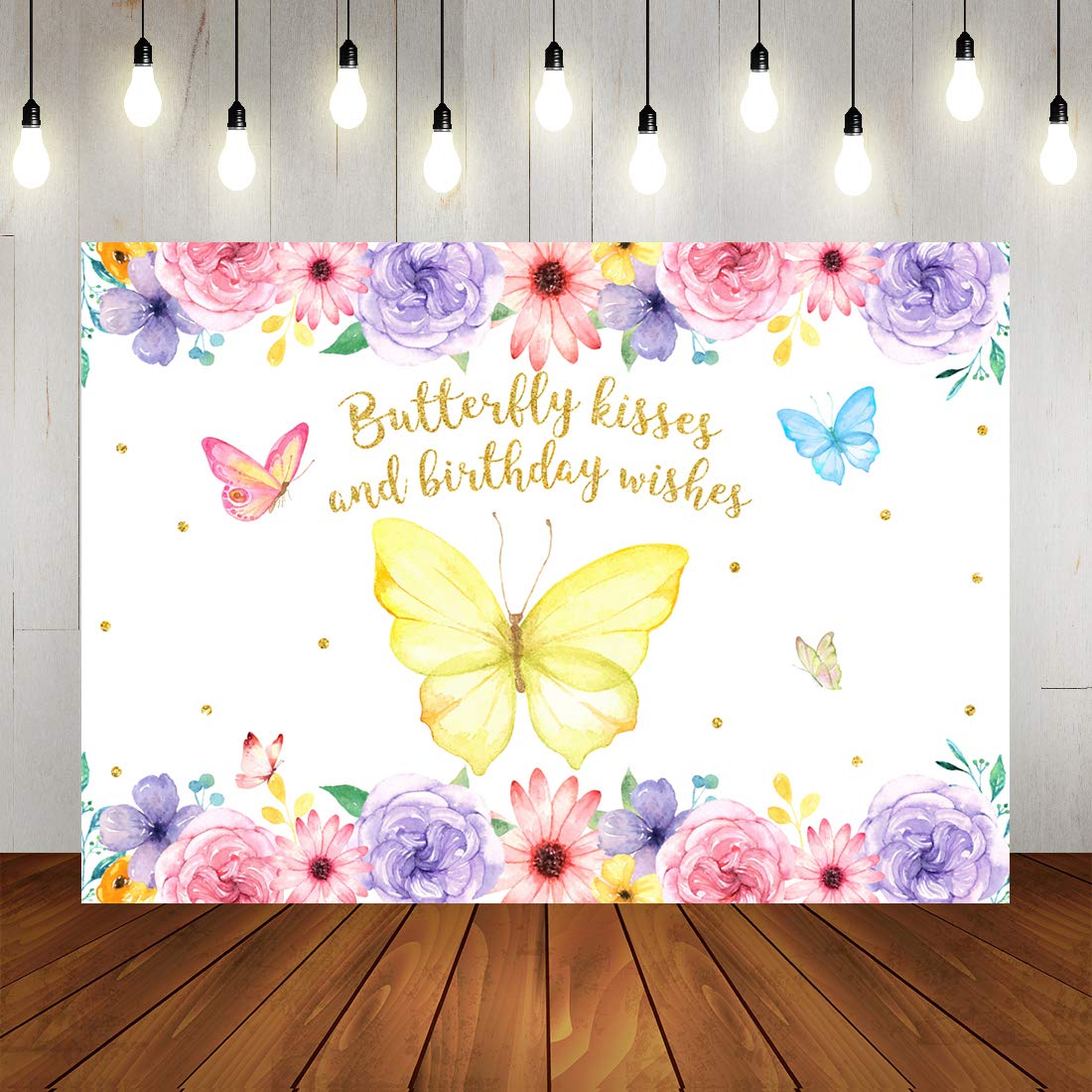 Butterfly Theme 1st Birthday Phtography Backdrop Baby Girl Watercolor Pink and Purple Floral