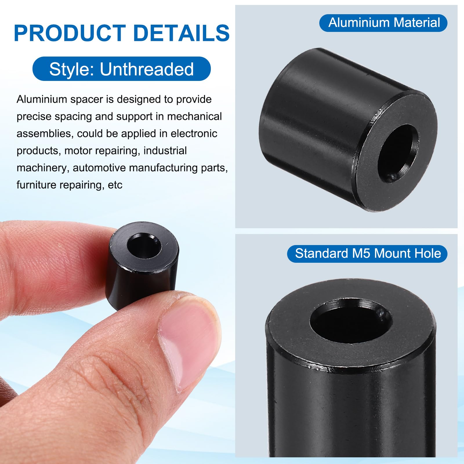 PATIKIL 4pcs M5 Aluminium Spacers, 3/16" ID x 1/2" OD Round Standoff Spacer - Image 3
