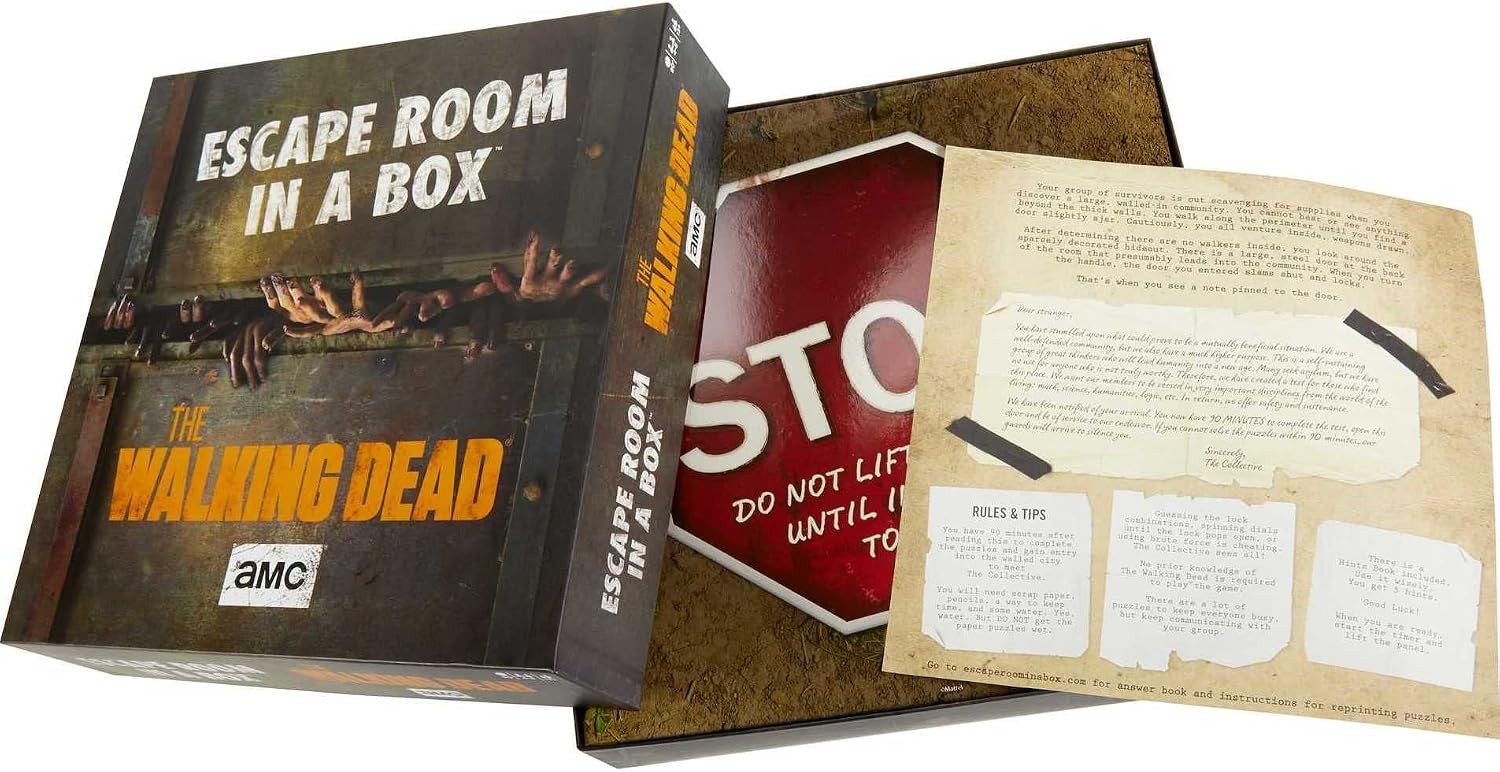 Mattel Games Escape Room in a Box:The Walking Dead Board Game, Party Game for 4 to 8 Players with Clues & Puzzles Inspired by AMC TV Series, Gift for Teens & Adults Ages 13 Years Old & Up