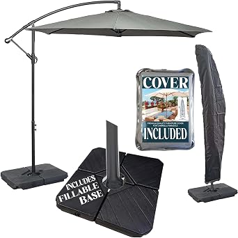 GardenCo 3m Cantilever Banana Parasol - Hanging Parasol with Crank Handle - Outdoor Garden and Patio Sun Shade - with PVC Coated Cover