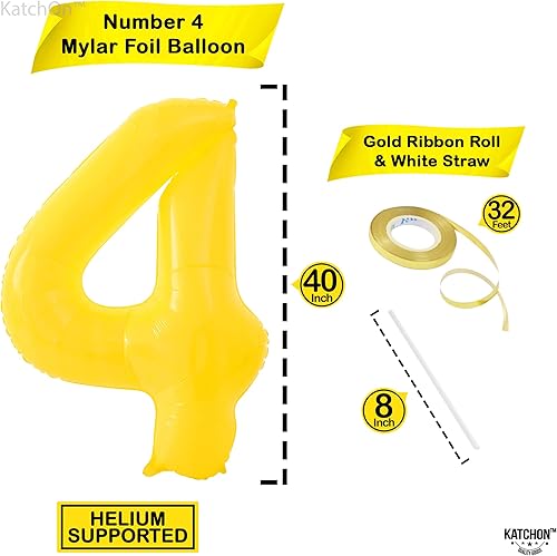Miniatura 2 de KatchOn, Globos amarillos del número 4, gigantes, 40 pulgadas, globos de números 4, aniversario de 4 años, globos de 4 años, decoraciones de