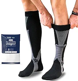 Par de Meia Cano Longo ¾ Alta Compressão Masculina Alivio Dor E Cansaço Nos Pés Para Trombose E Má Circulação Corrida Esportiva Ciclismo Bike Cross