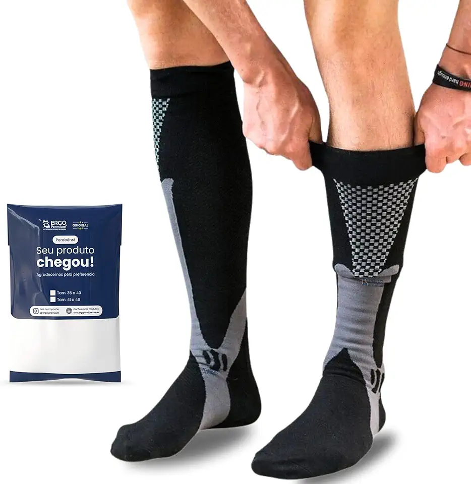 Par de Meia Cano Longo ¾ Alta Compressão Masculina Alivio Dor E Cansaço Nos Pés Para Trombose E Má Circulação Corrida Esportiva Ciclismo Bike Cross