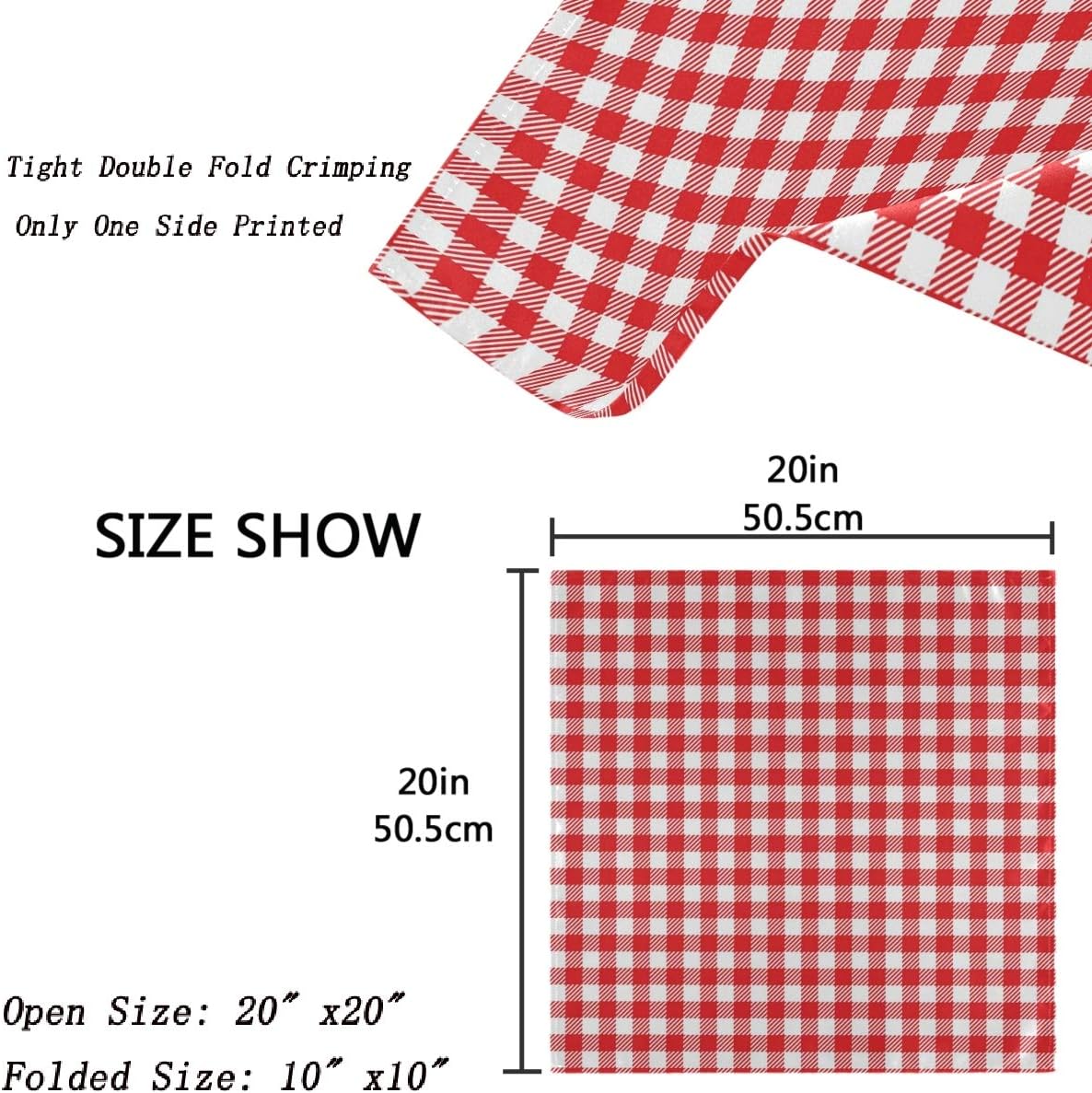 Chic Vintage Red Plaid Checkered Pattern Cloth Napkins, Set of 6 20 x 20 Inch Soft & Comfortable Polyester Dinner Napkin for Family, Restaurant, Weddings, Parties