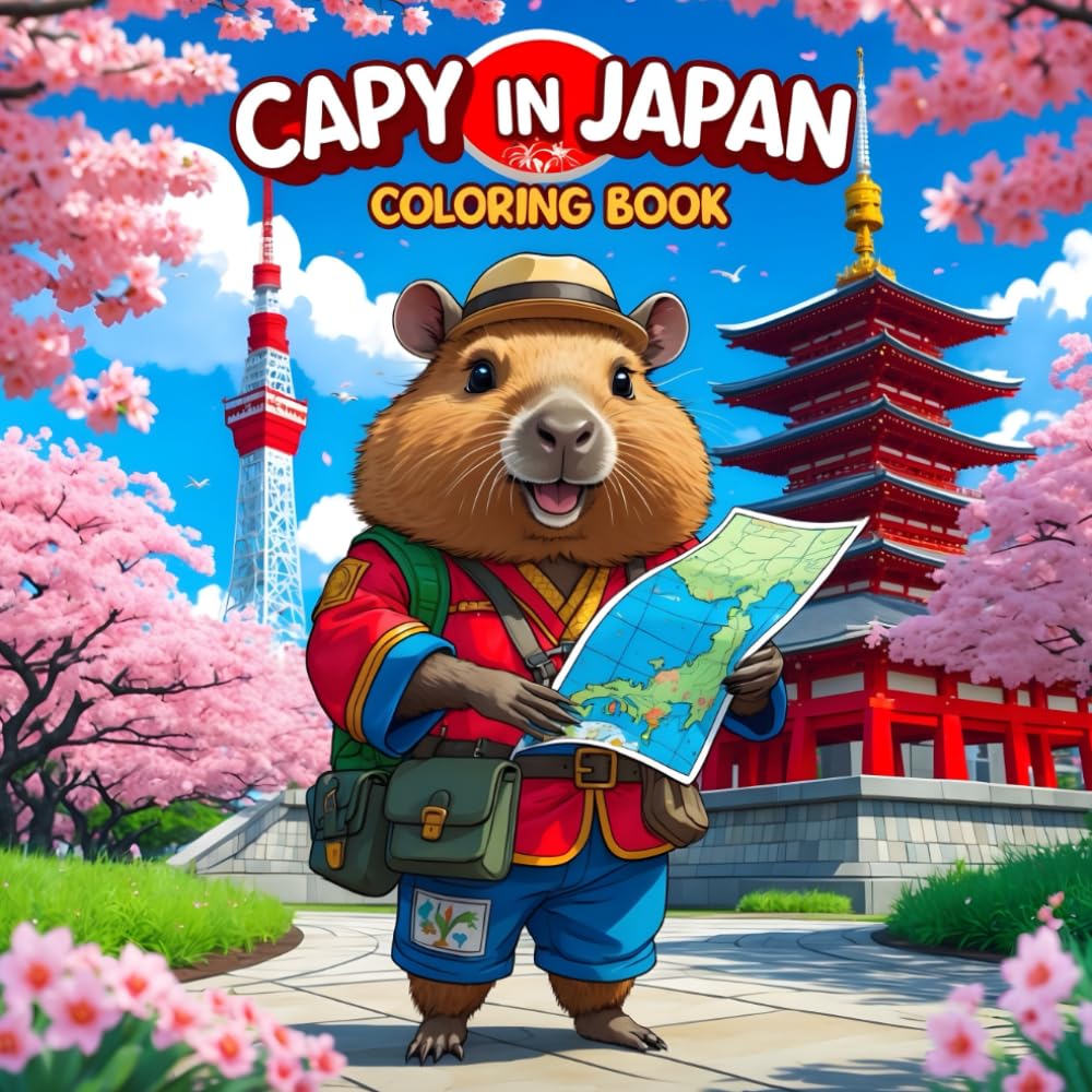 Capy In Japan Coloring Book: Capybaras visiting The world | +35 Unique images For all Ages | bold & Easy To color