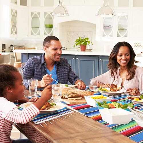 Vista 14 de Camino de mesa mexicano con manteles individuales (8 unidades), manteles individuales surtidos de serape mexicano, decoraciones de boda, manta