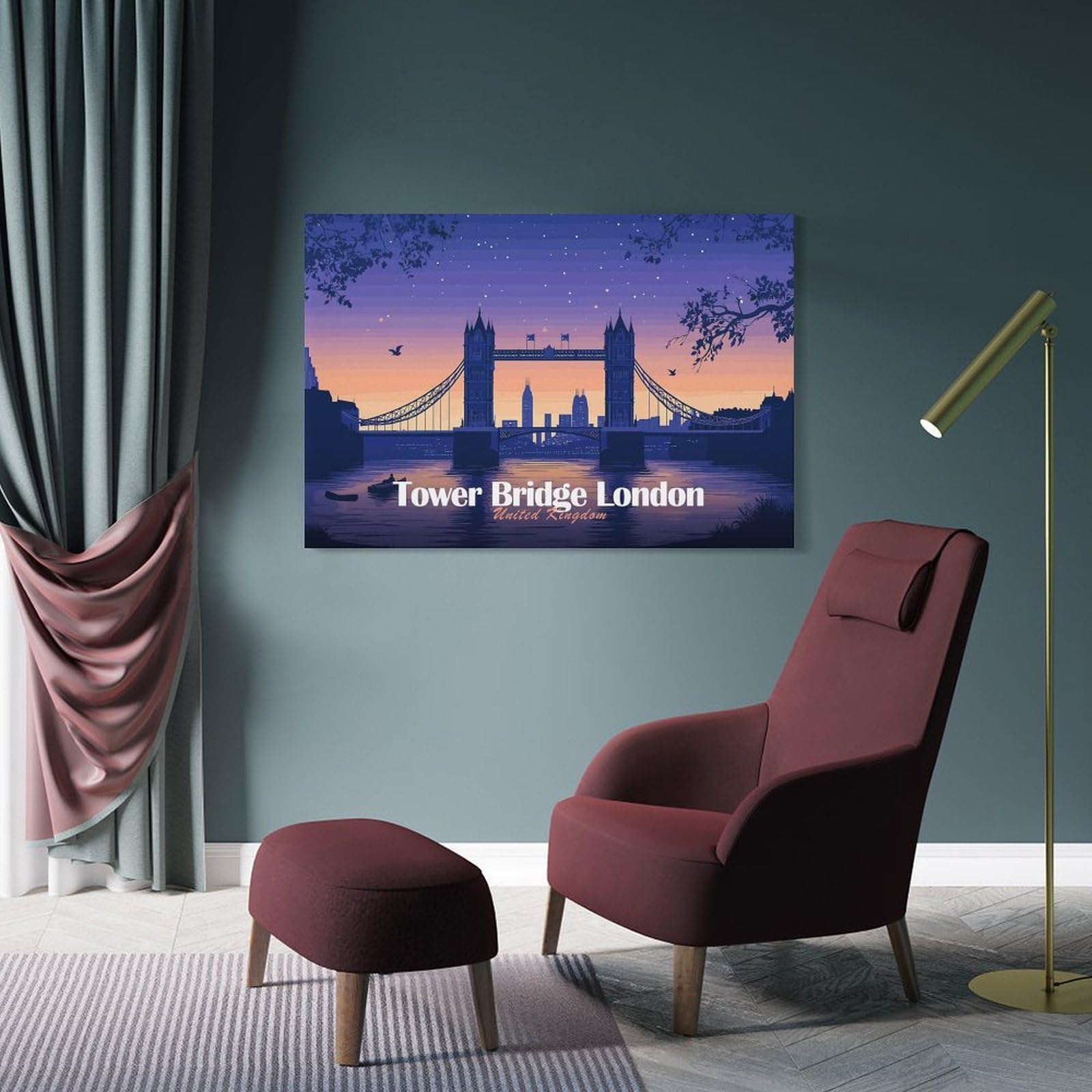 Junmoney Frame-Style-14-1 Canvas Art Print Tower Bridge London At Dusk, 24X36inch(60X90cm), For Office, Study Or Home Workspace, Wall Art That Adds Style To Work Areas