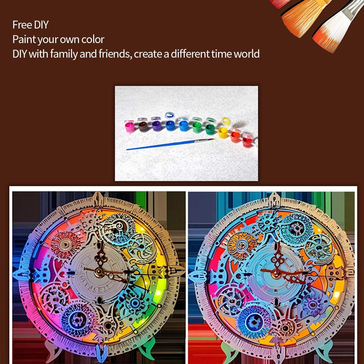 Rompecabezas de madera 3D para adultos, reloj móvil 3D, rompecabezas de madera, juego de maqueta, 106 piezas, reloj de pared 3D de madera, modelo steampunk, rompecabezas 3D, madera, adorno artesanal