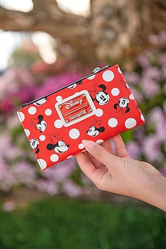 Miniatura 6 de Loungefly Cartera de Disney Minnie Mouse con lunares rojos con cremallera para mujer, Rojo -, Cartera con cremallera