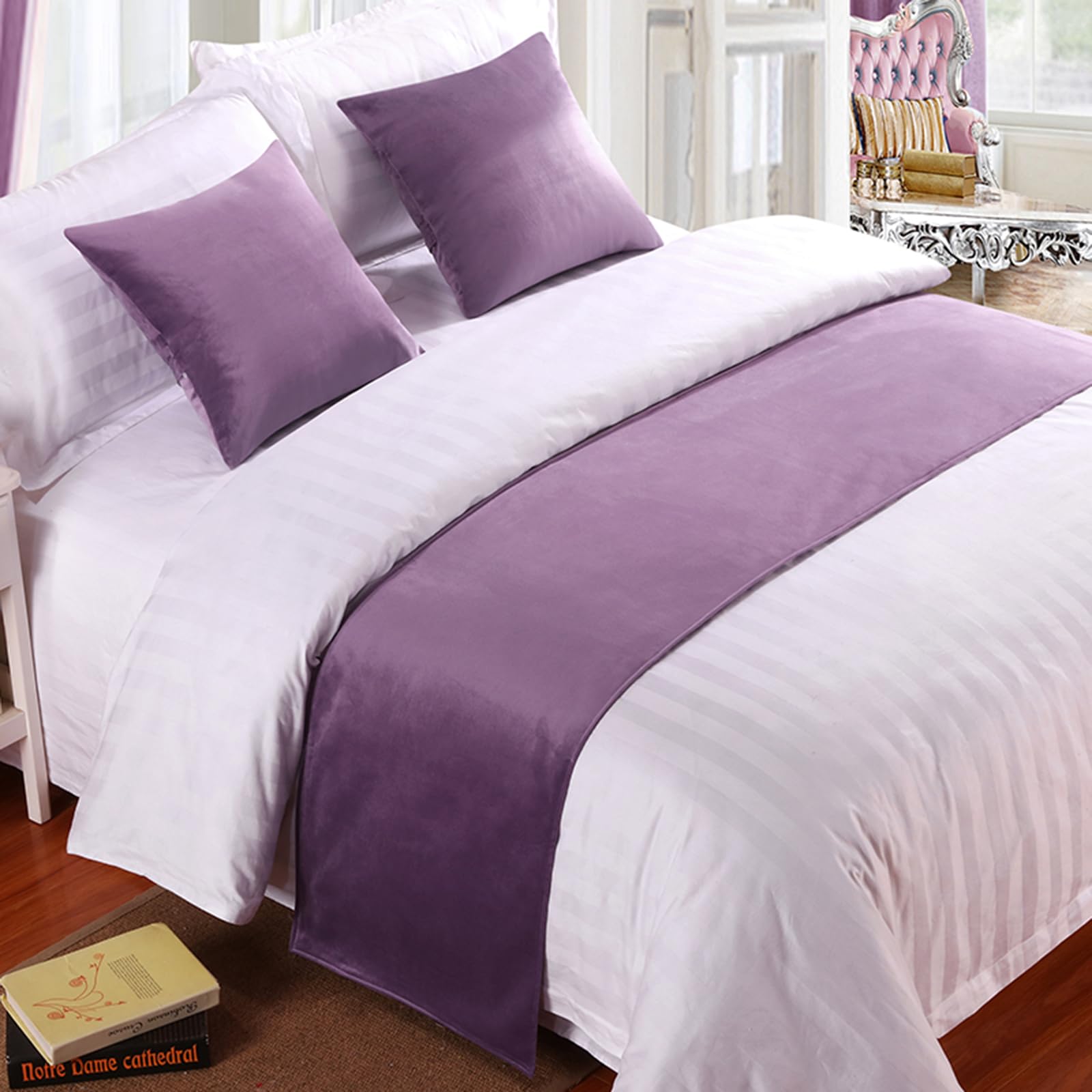 QRGMKL Premium Velvet Bed Runners Bedspread, Soft No Fading Bed Scarf Runner for Bedroom Wedding Room Home Hotel Bedding Decorations-Purple||240X50cm for 1.8m Bed