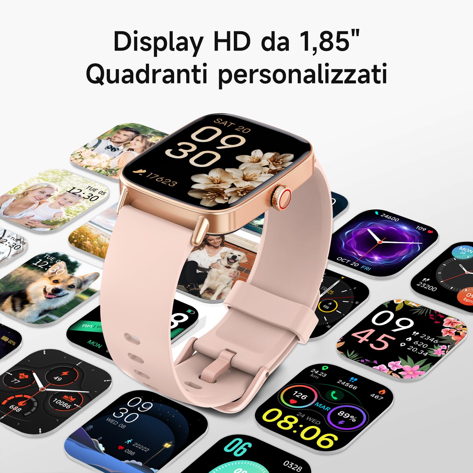 Smartwatch Donna,1.85" HD Orologio Smart Watch Chiamate e Whatsapp,Orologio Fitness Sportivo Cardiofrequenzimetro/SpO2/Sonno/Contapassi,Fitness Tracker 110+ Modalità Sport Impermeabile per Android iOS
