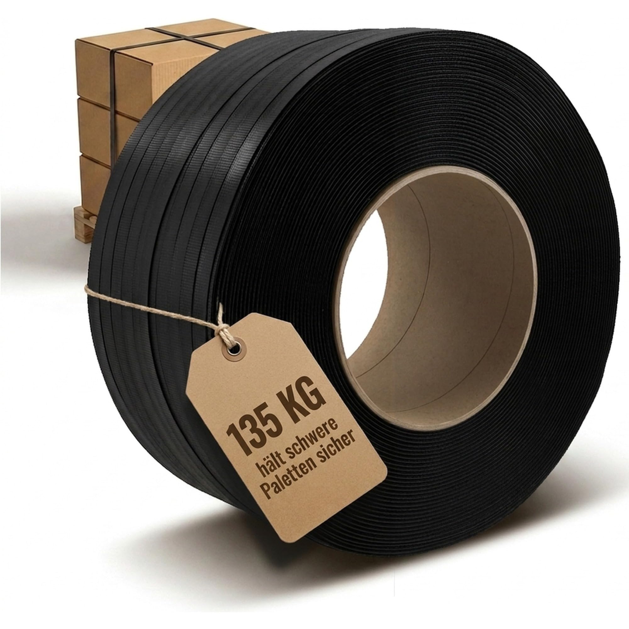KK Verpackungen PP Umreifungsband 12 mm x 3000 m | 1 x Rolle Schwarz | Stärke 0,55 mm, Reißfestigkeit 135 KG, Kern 200 mm | Für Kartons & Paletten | Geringe Spleißneigung