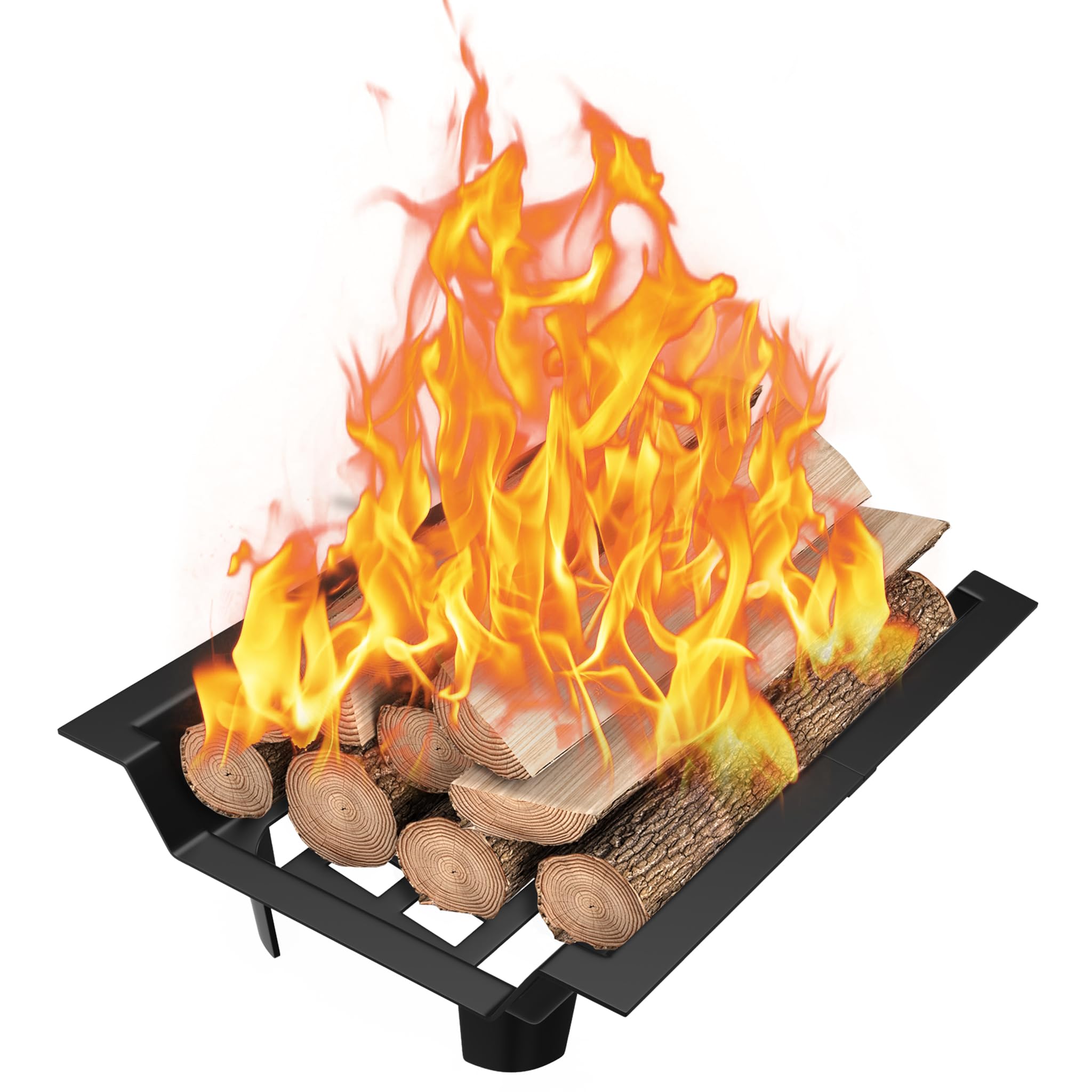 HENGMEI Kaminholz Holzregal Gusseisen Kaminrost Brennholz Kamin Holzrost Feuergitter Kamineinsatz Feuerrost Brennholzhalter mit Stangen für Innenkamine, Outdoor Anzündwerkzeuge