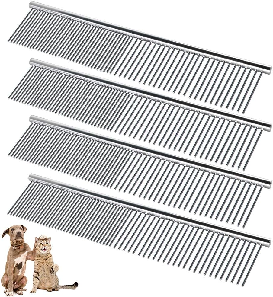 Chudian 4 Pieces Dog Grooming Combs, Stainless Steel Dog Comb Pet