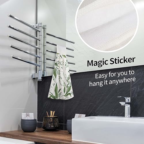 Miniatura 5 de Juego de 2 toallas colgantes de hoja verde para baño, cocina, toalla de mano decorativa verde para baño, dormitorio, decoración de cumpleaños,