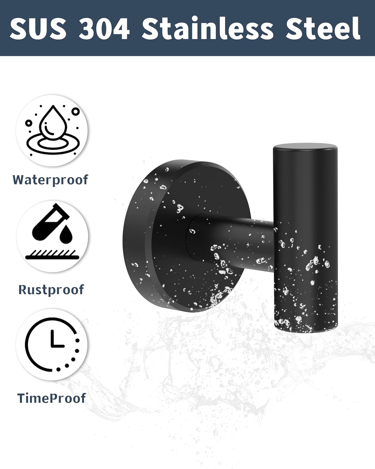 RARXTR Black Bathroom Towel Hook, Coat Robe Clothes Hook for Kitchen Garage Wall Mounted 4 Pack, 304 Stainless Steel, Heavy Duty Door Hanger, Cabinet Closet Wall Hook for Hotel Pool (Matte Black)