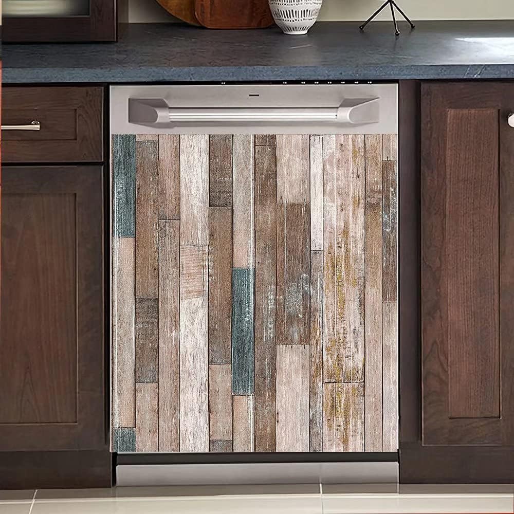 Wood Door Kitchen Decorative Dishwasher Magnetic Sticker, Refrigerator Magnet Panel Decal, Dishwasher Magnet Cover, Rustic Wood, Magnetic 23" W x 26" H