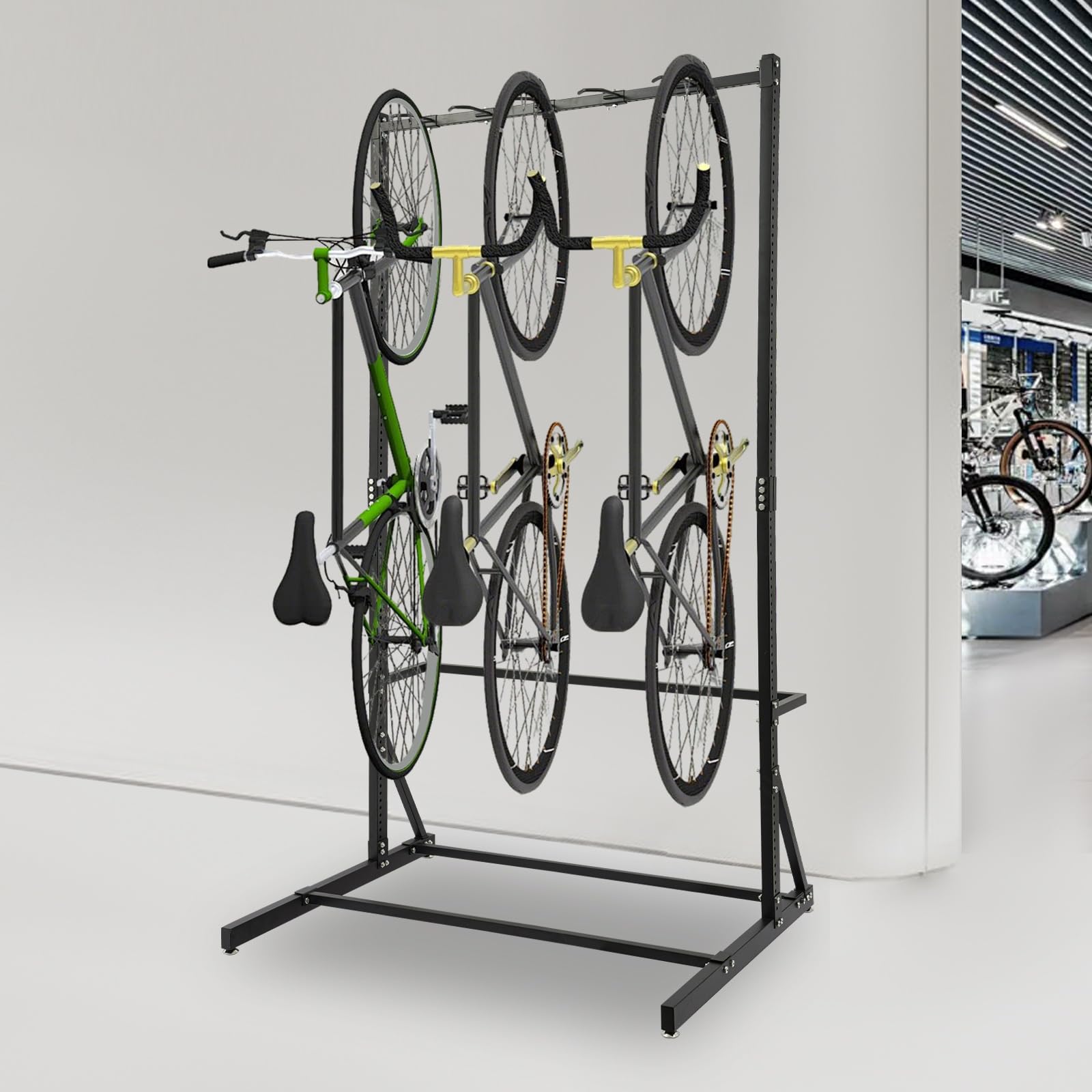 Supporto indipendente per 5 biciclette, porta bici verticale, organizer per biciclette, per garage, officine e negozi di biciclette, capacità di carico 150 kg