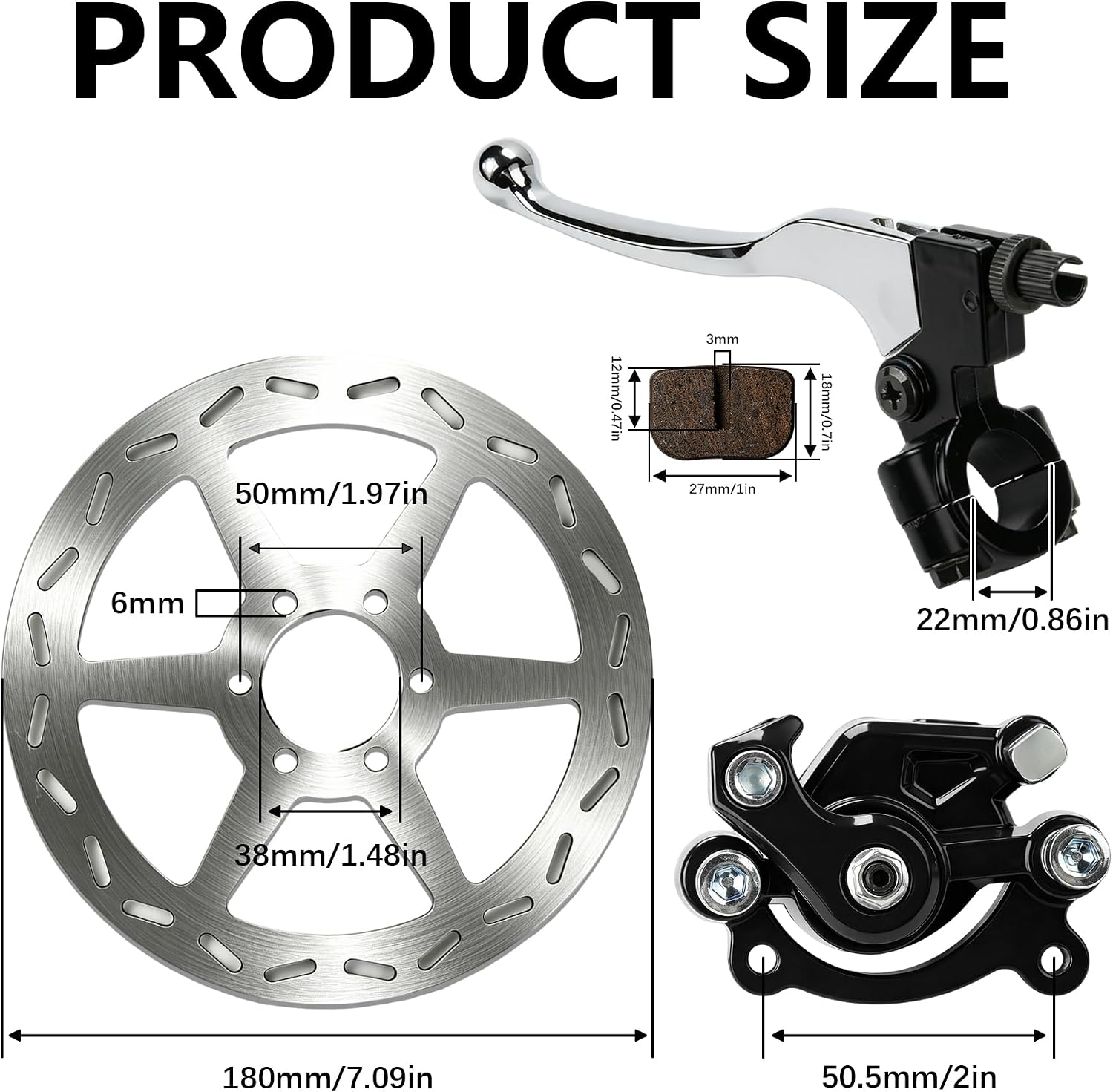 BLACK Rear Brake Caliper and Mini Bike Brake Lever 180mm Disc Brake Rotor for Coleman CT100U CC100X Baja DB30 Motovox MBX11 MBX10 MMB80 MMB105 79cc 97cc 100cc Powersports Parts