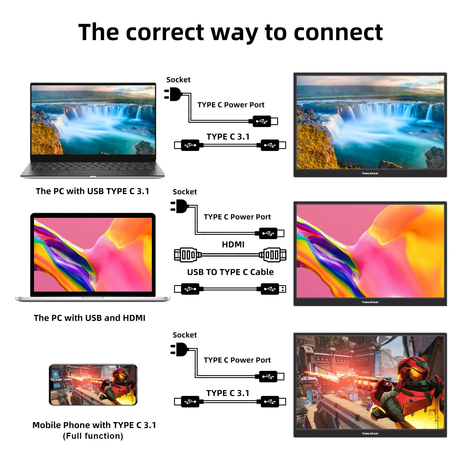 14 Zoll Touchscreen Monitor Tragbar FHD 1920 x 1200 IPS Bildschirm, USB C und HDMI Anschluss, externer Monitor Portable für PC und Smartphone, integrierter Lautsprecher und Ständer