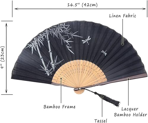 Miniatura 2 de OMyTea Landscape abanico desplegable con motivo de paisaje 8,27 pulgadas con funda de tela para protección, estilo chinojaponés clásico. Ideal para