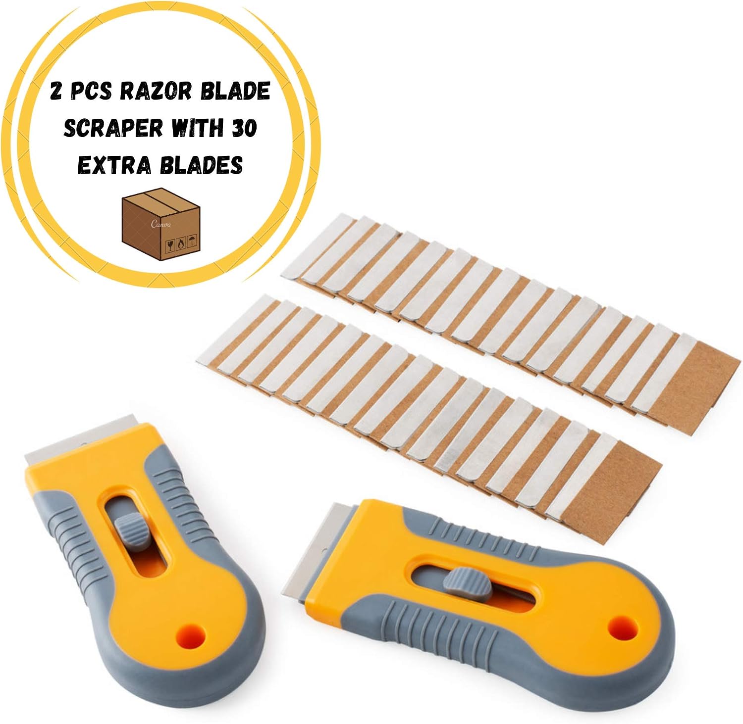 Bates- Razor Blade Scraper, 2 Pack, Razor Scraper Set with 30 Extra Blades, Razor Scraper, Window Scraper, Scraper Tool, Glass Scraper, Scraper Blades, Blade Scraper, Razor Blade Retractable.