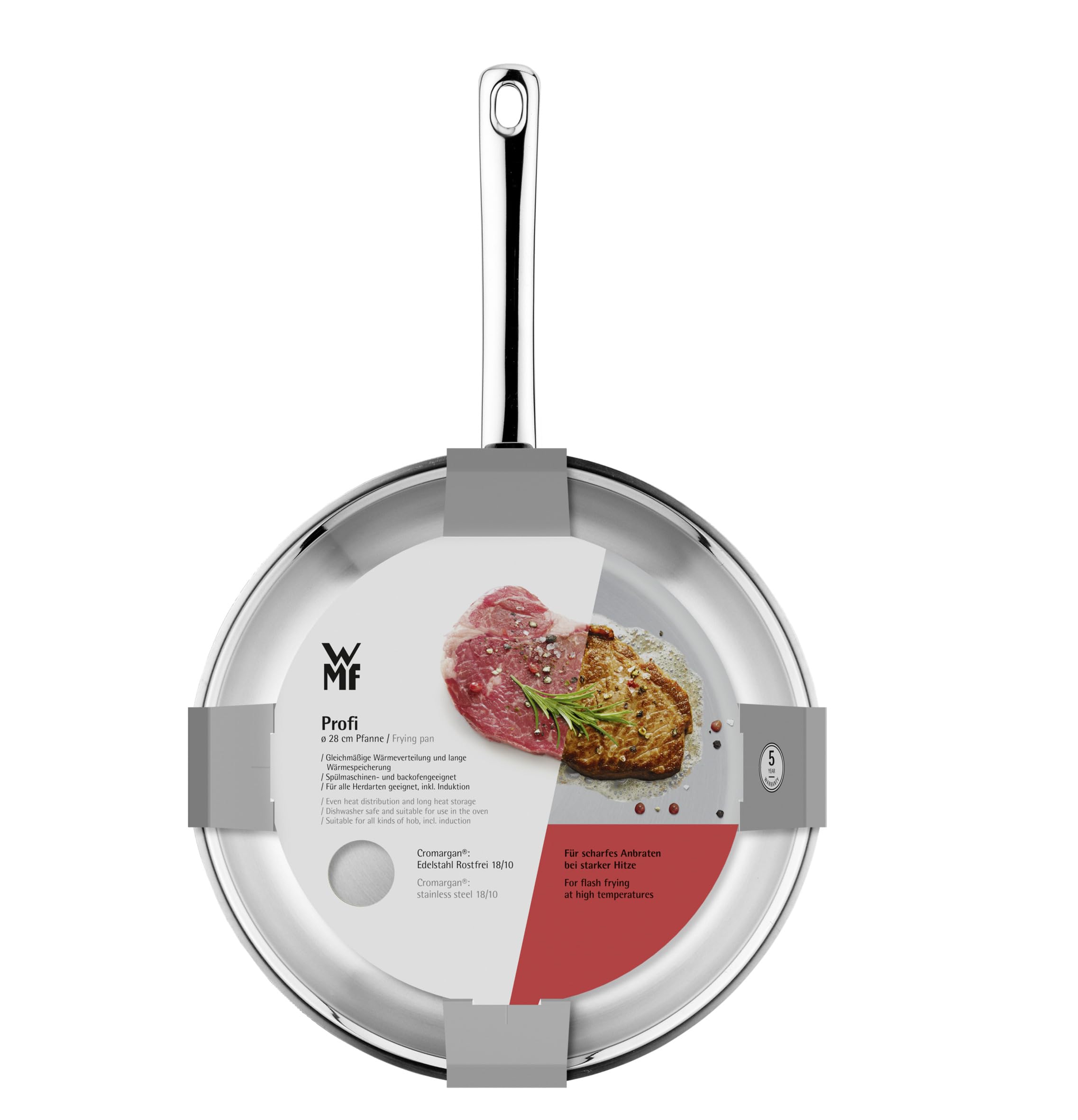WMF Profi - Sartén 24 cm Sin Revestimiento Antiadherente, Sartén Profesional de Acero Inoxidable Cromargan Apta para Inducción, Apta para Horno y Lavavajillas