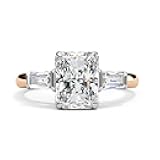 IGI Certified Radiant Cut Lab Grown Diamond Engagement Ring with Baguette Side Stones 14K, White ,Yellow, Rose Gold , 2 to 10 Carat TW, E-F Color, VVS-VS Clarity (Ring Size-4.5 to 10.5)