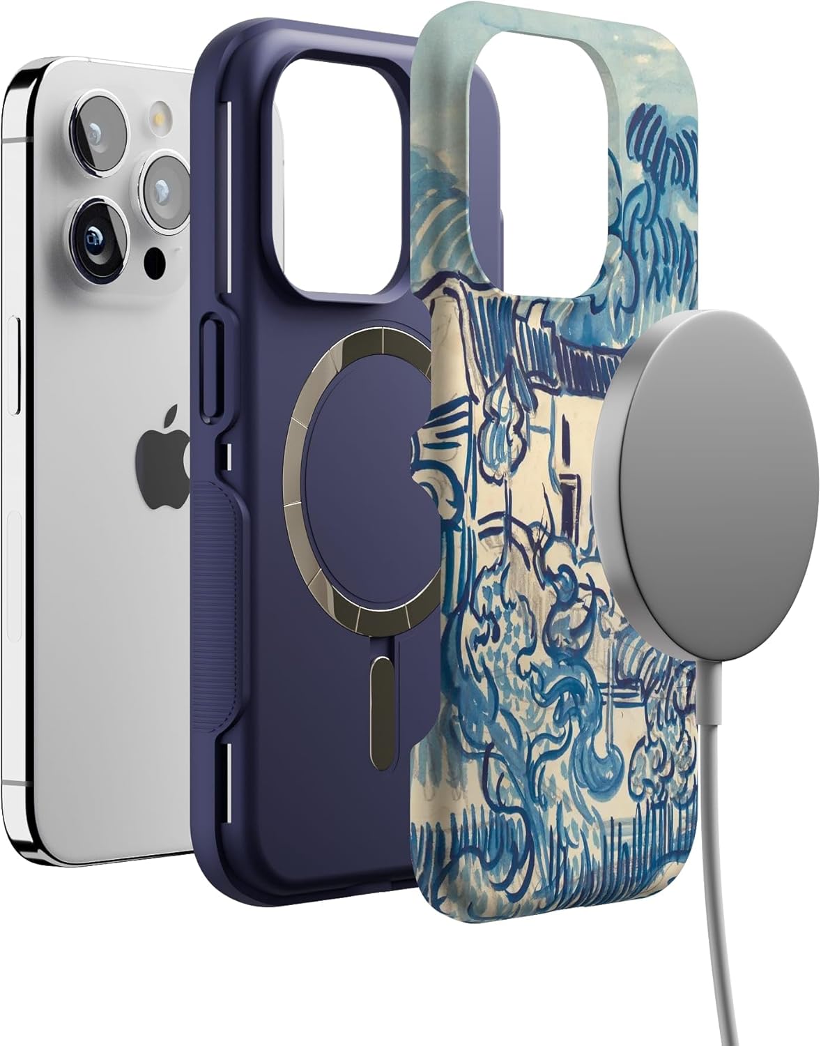 Casely iPhone 15 Pro Case | Van Gogh | Landscape with Houses | Bold Protective Design | Compatible with MagSafe