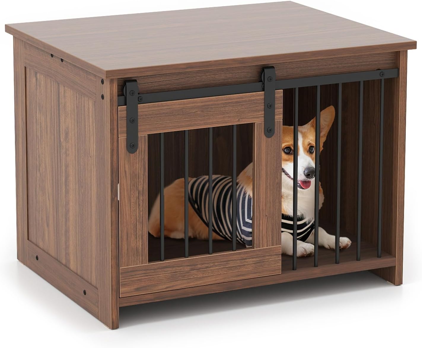 Assembled COSTWAY Dog Crate with a dog inside