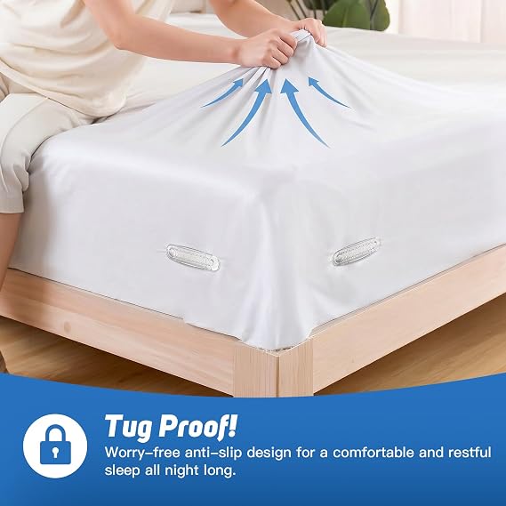 FACIACC 4Pcs Bed Sheet Holder with Lock Strips, Upgrade Fitted Sheet Holder for Corners 2Pcs Non-Slip Sheet clips, Keep Sheets Firm & Tight Fitted All Mattress Sizes Easy Installation(White)