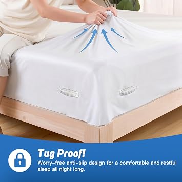 FACIACC 4Pcs Bed Sheet Holder with Lock Strips, Upgrade Fitted Sheet Holder for Corners 2Pcs Non-Slip Sheet clips, Keep Sheets Firm & Tight Fitted All Mattress Sizes Easy Installation(White)