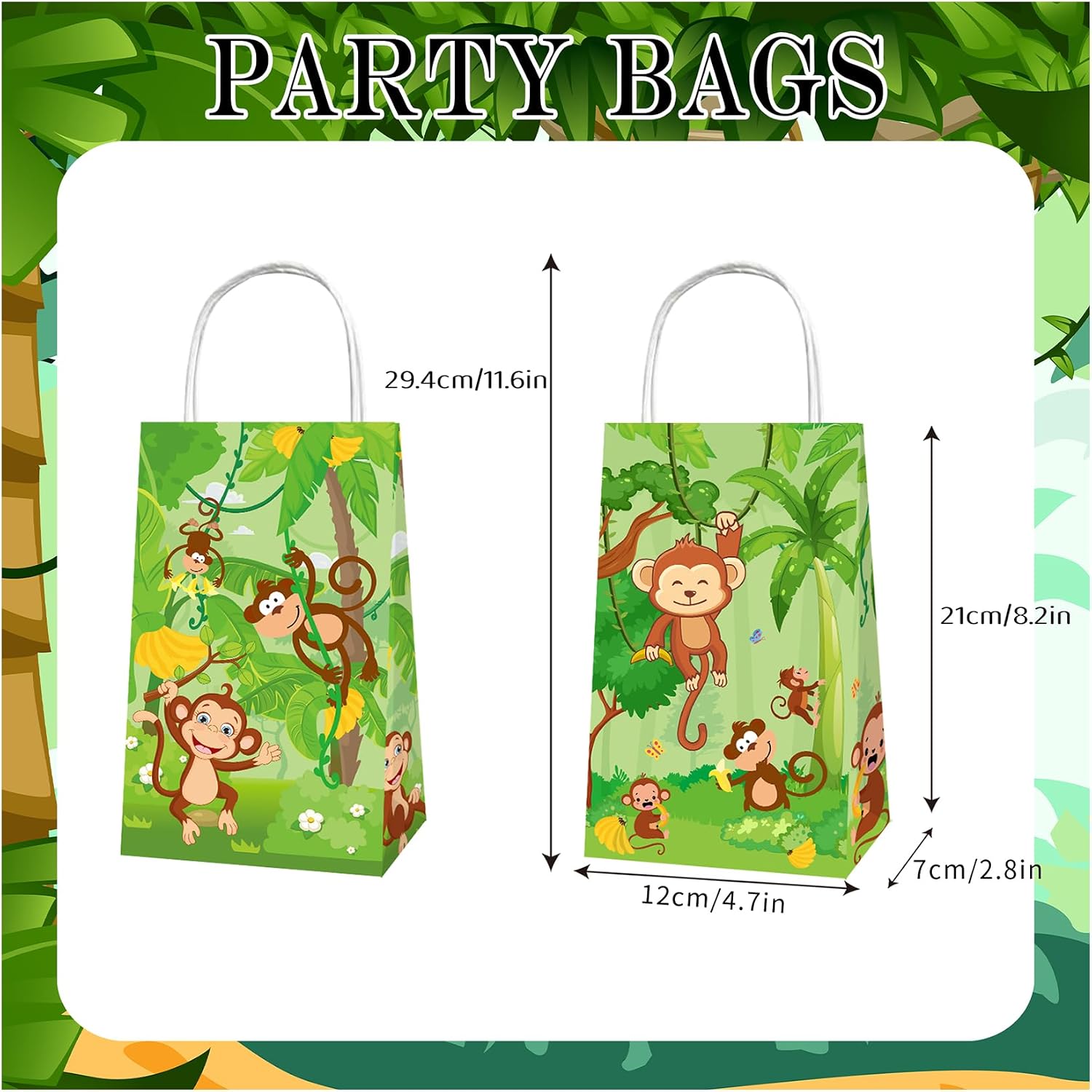 12 Pcs Monkey Party Bags Monkey Party Decorations Animals Portable Gift Candy Goodie Treat Paper Bags for Cute Animals Birthday Party Supplies image 4